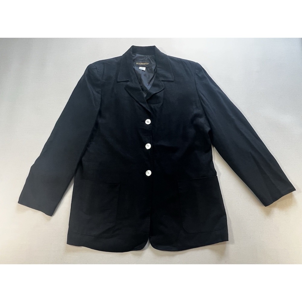 Requirements Linen Blend Blazer Women Size 8 Black Vtg Lined